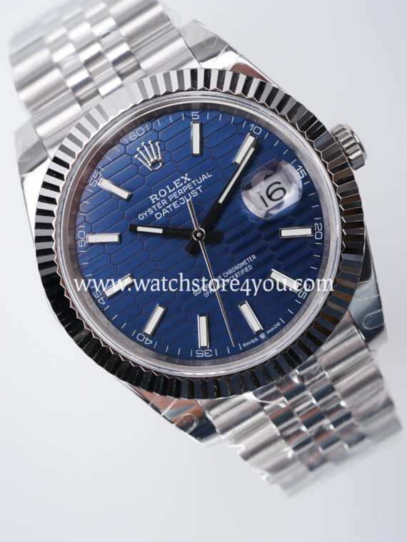 Rolex DateJust Blue Motif Dial Fluted Jubilee 41MM BP