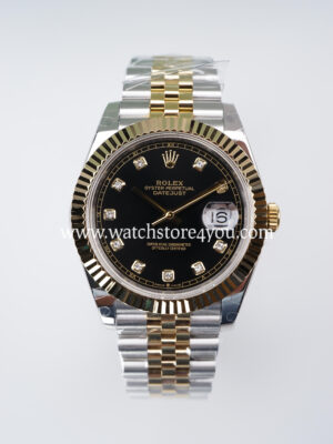 Rolex DateJust Black Diamond Dial Fluted Jubilee Bi Color Yellow Gold 41MM BP