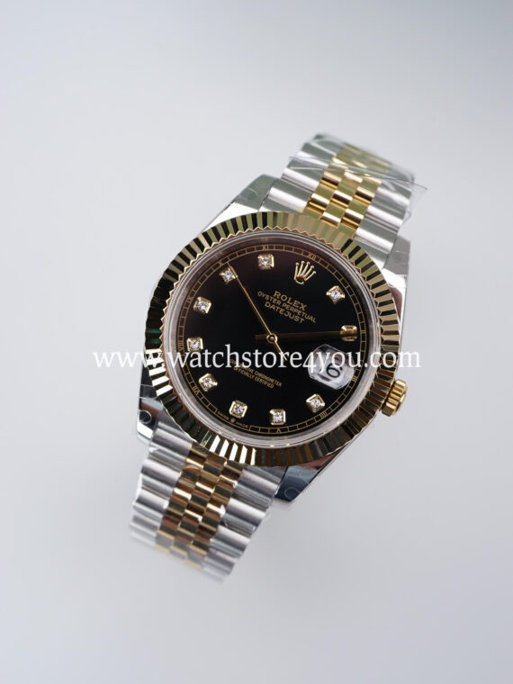 Rolex DateJust Black Diamond Dial Fluted Jubilee Bi Color Yellow Gold 41MM BP