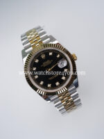 Rolex DateJust Black Diamond Dial Fluted Jubilee Bi Color Yellow Gold 41MM BP