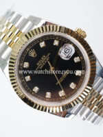 Rolex DateJust Black Diamond Dial Fluted Jubilee Bi Color Yellow Gold 41MM BP