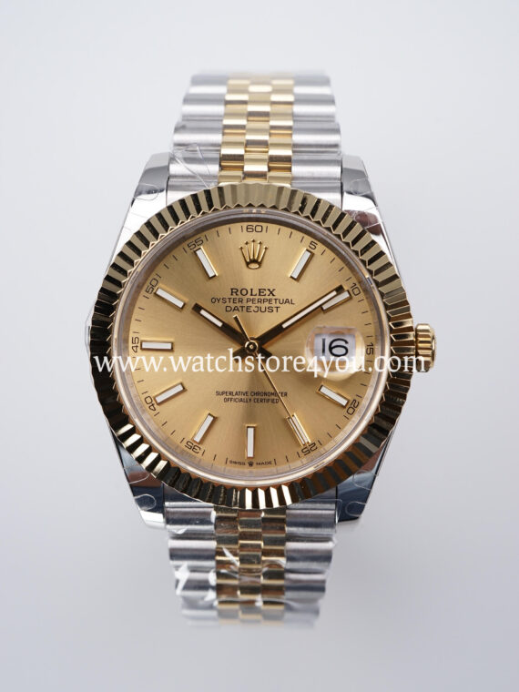 Rolex DateJust Champagne Dial Fluted Jubilee Bi Color Yellow Gold 41MM BP