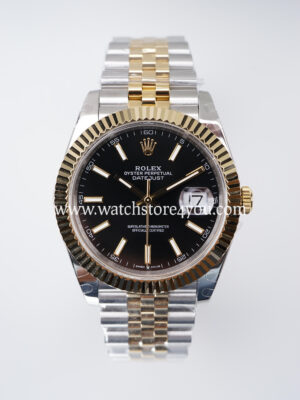 Rolex DateJust Black Dial Fluted Jubilee Bi Color Yellow Gold 41MM BP