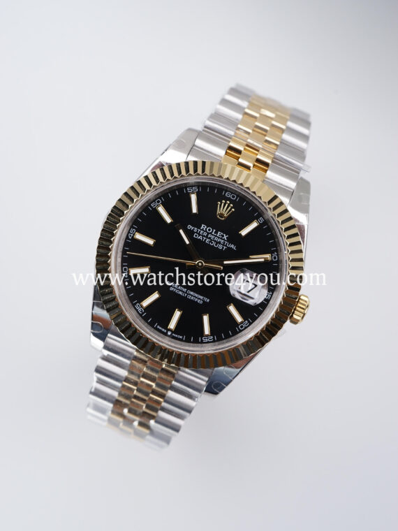 Rolex DateJust Black Dial Fluted Jubilee Bi Color Yellow Gold 41MM BP