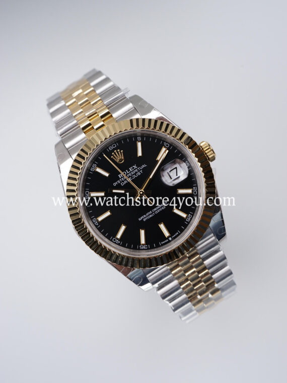 Rolex DateJust Black Dial Fluted Jubilee Bi Color Yellow Gold 41MM BP