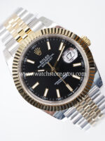 Rolex DateJust Black Dial Fluted Jubilee Bi Color Yellow Gold 41MM BP