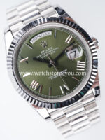 Rolex DayDate Olive Green Roman Dial White Gold 40MM BP