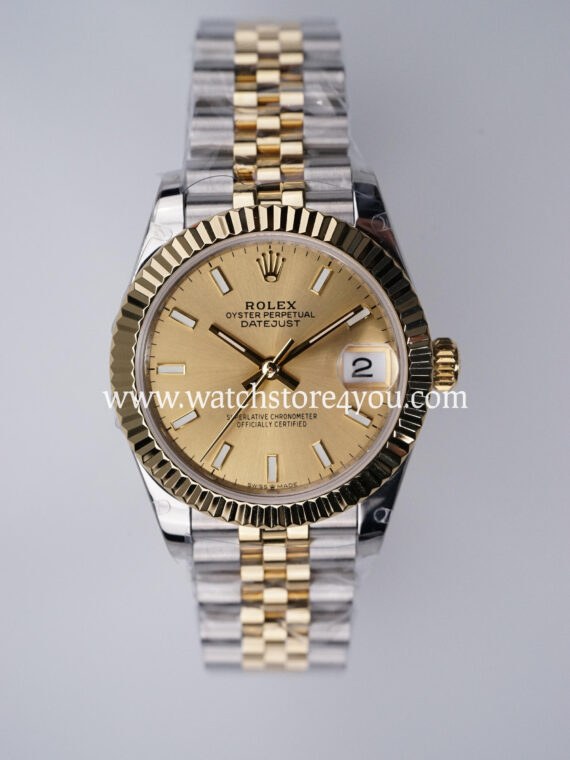 Rolex DateJust Champagne Dial Fluted Jubilee Bi Color Yellow Gold 31MM BP