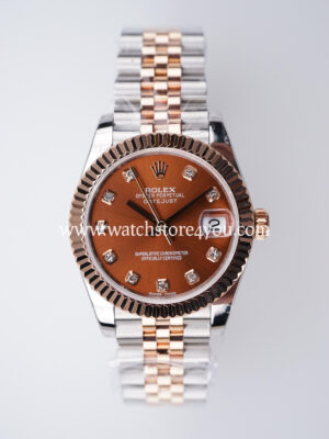 Rolex DateJust Chocolate Diamond Dial Fluted Jubilee Bi Color Rose Gold 31MM BP