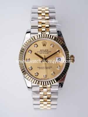 Rolex DateJust Champagne Diamond Dial Fluted Jubilee Bi Color Yellow Gold 31MM BP