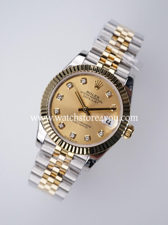 Rolex DateJust Champagne Diamond Dial Fluted Jubilee Bi Color Yellow Gold 31MM BP