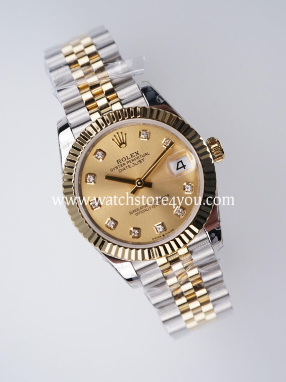 Rolex DateJust Champagne Diamond Dial Fluted Jubilee Bi Color Yellow Gold 31MM BP