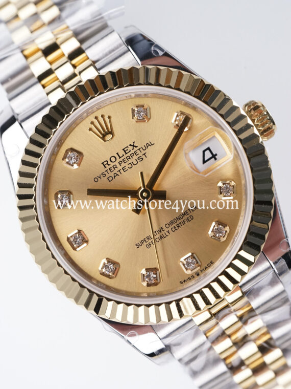 Rolex DateJust Champagne Diamond Dial Fluted Jubilee Bi Color Yellow Gold 31MM BP