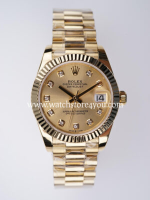 Rolex DateJust Champagne Diamond Dial Fluted President Yellow Gold 31MM BP