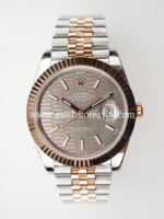 Rolex DateJust Rhodium Grey Motif Fluted Jubilee Bi Color Rose Gold 41MM BP