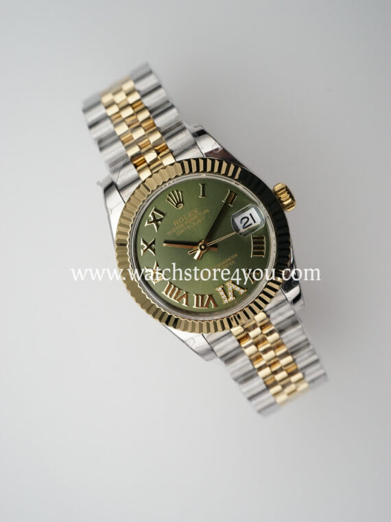 Rolex DateJust Green Roman Diamond Dial Fluted Jubilee Bi Color Yellow Gold 31MM BP