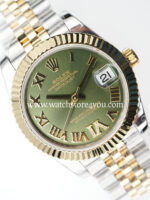 Rolex DateJust Green Roman Diamond Dial Fluted Jubilee Bi Color Yellow Gold 31MM BP