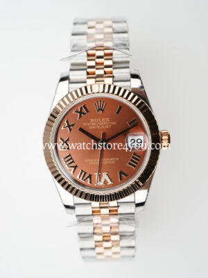 Rolex DateJust Chocolate Roman Diamond Dial Fluted Jubilee Bi Color Rose Gold 31MM BP