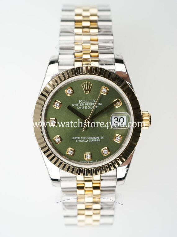 Rolex DateJust Green Diamond Dial Fluted Jubilee Bi Color Yellow Gold 31MM BP