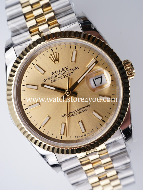 Rolex DateJust Champagne Dial Fluted Jubilee Bi Color Yellow Gold 36MM BP