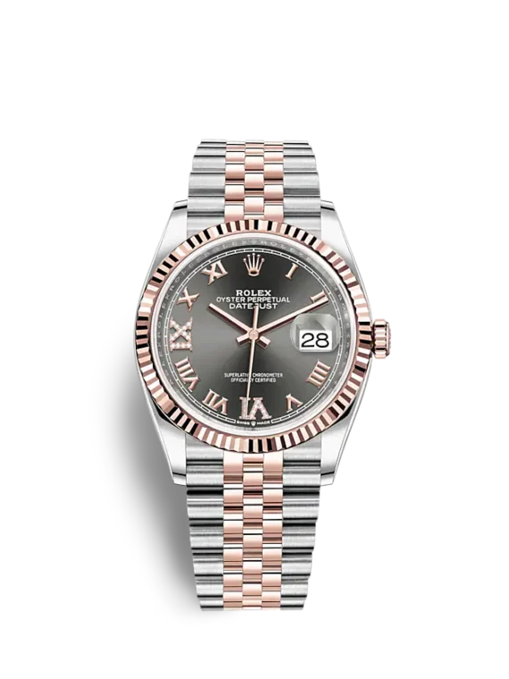 Rolex BP Datejust Rhodium Grey Diamond Roman Bi Color Rose Gold Jubilee 36mm BP