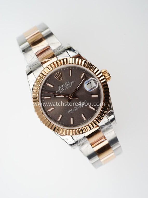 Rolex DateJust Rhodium Grey Dial Fluted Oyster Bi Color Rose Gold 31MM BP