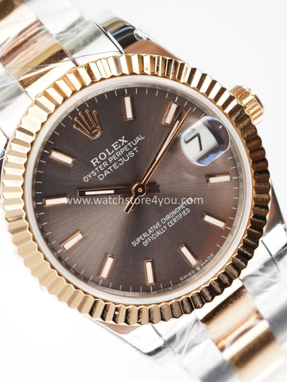 Rolex DateJust Rhodium Grey Dial Fluted Oyster Bi Color Rose Gold 31MM BP