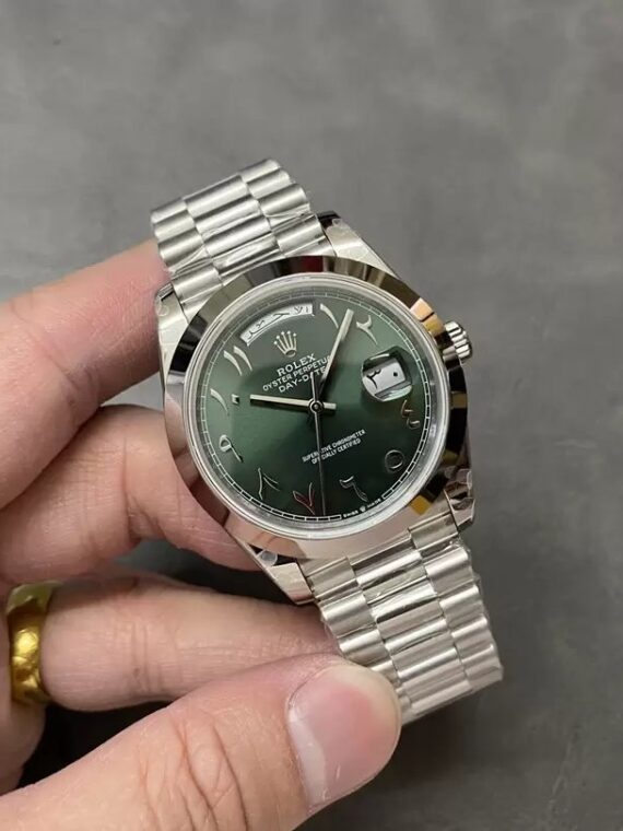 *Heavy Edition V4* Rolex Daydate Arabic Green Platina Tungsten Steel 40MM GM Factory