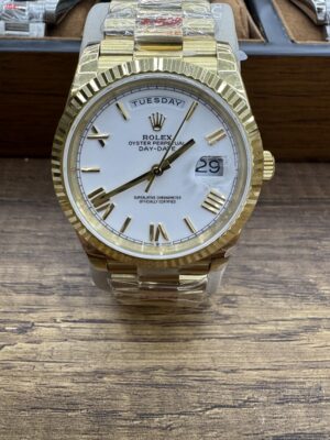 *Heavy Edition V4* Rolex Daydate White Roman Yellow Gold Tungsten Steel 40MM GM Factory